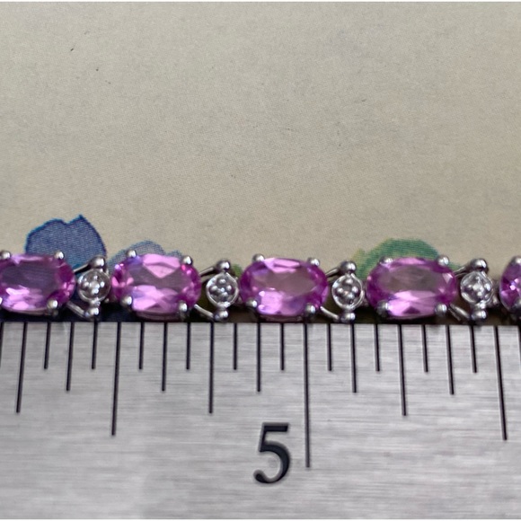 Solid 10K W-Gold Oval Pink Tourmaline 2-Diamonds/Illusions Throughout Tennis - Picture 8 of 9